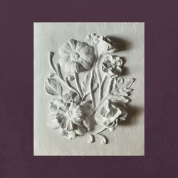 wall sculpture art 3d flower wall art white bas-relief botanical decor botanical artwork panno 3d panel white 3d wall