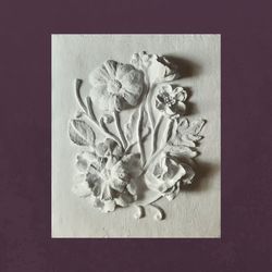 Wall sculpture art 3d flower wall art White bas-relief Botanical decor Botanical artwork Panno 3d panel white 3d wall