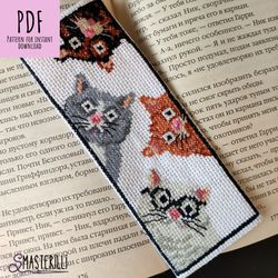 Cat bookmark cross stitch pattern PDF , cat cross stitch pattern , book lovers embroidery gift , teachers gift