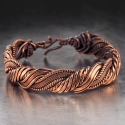 Unique wire wrapped pure copper bracelet for woman Antique style artisan copper jewelry Beautiful gift for her Wire art