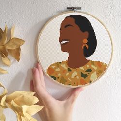 Black woman cross stitch pattern Boho cross stitch PDF Black girl Afro woman portrait African American girl Terrazzo