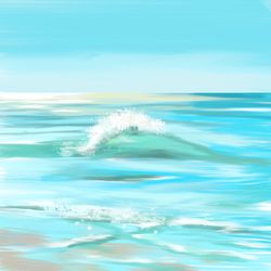 Wave art Digital drawing Ocean painting Wave wall art