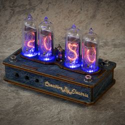 Nixie Tube Clock Case IN-14 4-tubes Table Watch Vintage Gift  Home Decor  Backlight is Blue