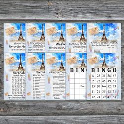 Paris themed Birthday Party Games bundle,Adult birthday games package,Printable Birthday Games,INSTANT DOWNLOAD