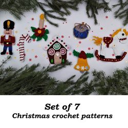 Christmas decorations crochet patterns, Set of 7, Christmas appique crochet pattern, Christmas garland crochet pattern