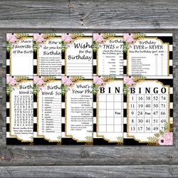 Black White Striped Birthday Party Games bundle,Adult birthday games package,Printable Birthday Games,INSTANT DOWNLOAD