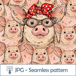 Mom Pig 1 JPG file Seamless pattern Digital Paper Animal Design Repeating template cute piglets Digital Download