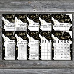 Sixty and Sassy Birthday Party Games bundle,Adult birthday games package,Printable Birthday Games,INSTANT DOWNLOAD