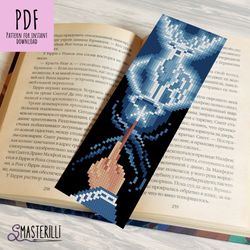 Bookmark cross stitch pattern PDF , magic deer cross stitch pattern , book lovers gift , shiny magic wand cross stitch