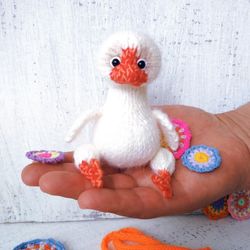 Animal duck. Amigurumi crochet baby duck. Knitted duck for gift. Pocket size duck toy. Yarn toy duck. Gosling handmade.