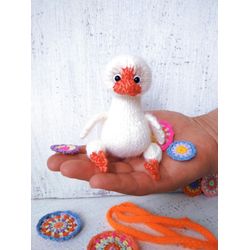 Animal duck. Amigurumi crochet baby duck. Knitted duck for gift. Pocket size duck toy. Yarn toy duck. Gosling handmade.