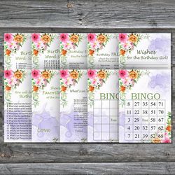 Pink Flowers Birthday Party Games bundle,Adult birthday games package,Printable Birthday Games,INSTANT DOWNLOAD