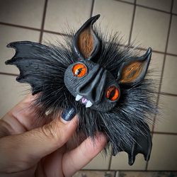 Fluffy Bat Art Doll, Forest Creature Toy, Halloween Bat Toy, Halloween Decor