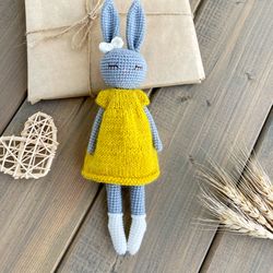 Gray bunny doll, newborn bunny toy, bunny doll, personalized bunny.