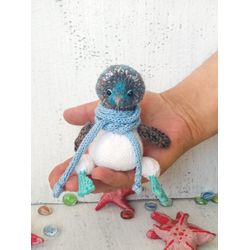 Bird stuffed animal blue footed. Realistic bird amigurumi. Toy bird Booby. Gift blue footed booby plush. Birthday gift