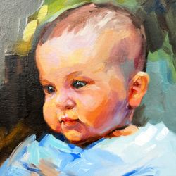 Child Portrait Oil Painting Original Art Custom Artwork Child Portrait From Photo 6 by 6 inches