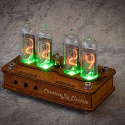Nixie Tube Clock Case IN-14 4-tubes Table Watch Vintage Gift  Home Decor  Backlight is Green