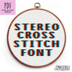 3D Alphabet cross stitch pattern PDF , noise stereo letters and numbers , arcade gaming font cross stitch glitch font