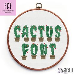 Potted cactus alphabet cross stitch pattern PDF , plant letters embroidery design , garden decor idea , flower letters