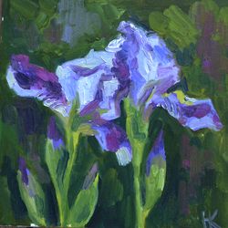 irises painting, oil painting, flowers painting, oil art, pink roses art