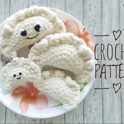 Stuffed gyoza crochet pattern, pierogi ornaments amigurumi, easy quick crochet playfood pattern, dumpling stuffed adjust