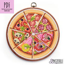 Pizza cross stitch pattern PDF , kittchen cross stitch , realistic food cross stitch. piza embroidery design