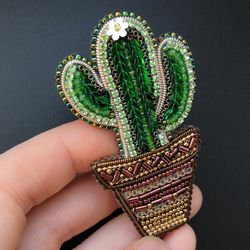 Cactus brooch pin handmade gift brooches for woman green brooch