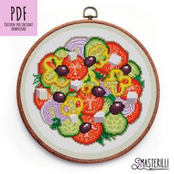 Kitchen cross stitch pattern PDF , vegetarian salad cross stitch, tasty dish chart, gift for cook, food cross stitch