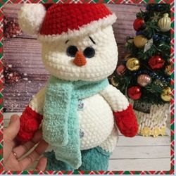 crochet pattern snowman, plush snowman toy, amigurumi toy