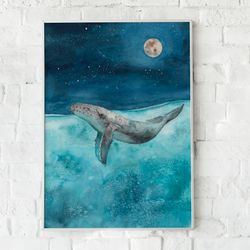 Ocean digital print  Printable wall decor  Watercolor download art  Downloadable print for kidsroom