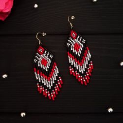 Long Native American Style Beaded Earrings , Handmade Earrings Woman