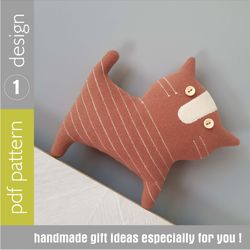 Cat sewing pattern PDF, digitall tutorial in English, stuffed animal pattern, soft toy sewing diy