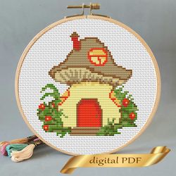 Cute mushroom pattern cross stitch, easy embroidery DIY
