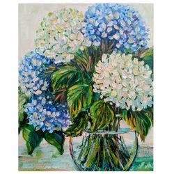 Hydrangea Oil Painting Original Art Flower Artwork Impasto Wall Art 10x12inch