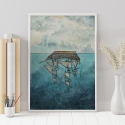 Black Pearl instant download wall art, Printable seascape poster,  Download art print for kids room decor
