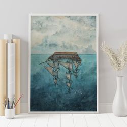 black pearl instant download wall art, printable seascape poster, download art print for kids room decor