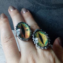 Chunky evil eye green yellow stained glass ring, Cat eye ring, Dragon eye ring, Third eye witch ring, Halloween ring