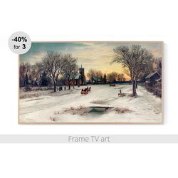 Frame TV Art digital download 4K, Frame TV Art Christmas vintage painting, Frame TV art winter landscape  | 285