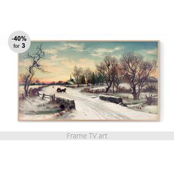 Frame TV Art download 4K, Frame TV Art vintage painting Christmas, Frame TV art landscape winter classic art | 286