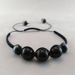 Shamballa Bracelet with Obsidian and "Cat's Eye"