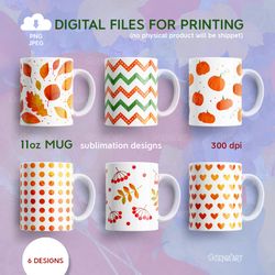Autumn Bundle, 11oz Mug Sublimation Designs with Autumn Motives, PNG JPEG File Digital Download