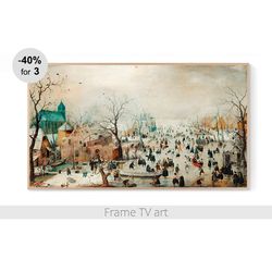 samsung frame tv art digital download 4k, frame tv art vintage winter painting, frame tv art christmas landscape | 288