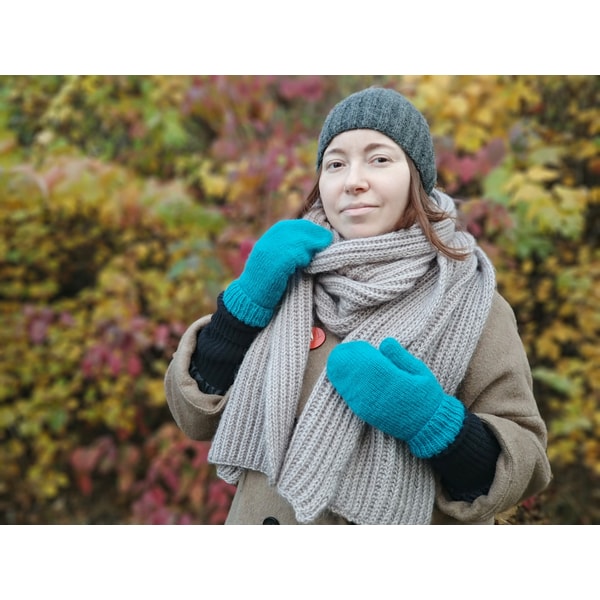 Moheir blue color women handknitted mittens Christmas gift for her