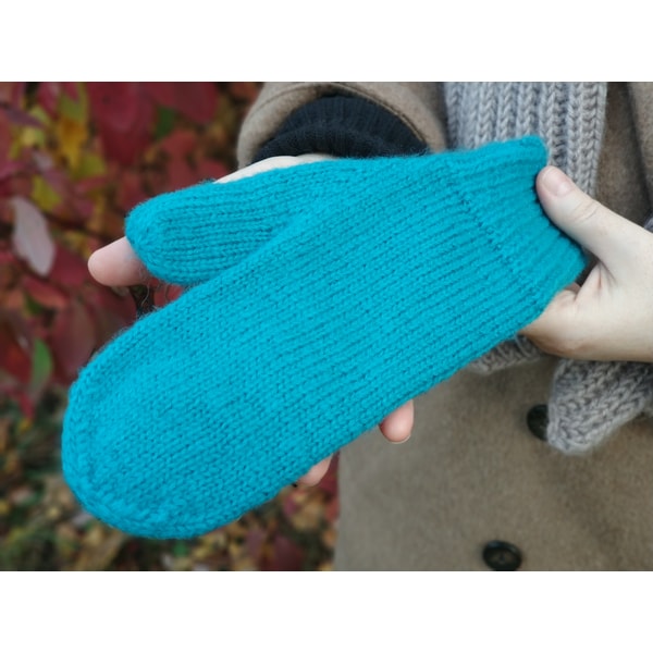 Moheir blue color women handknitted mittens Christmas gift for her