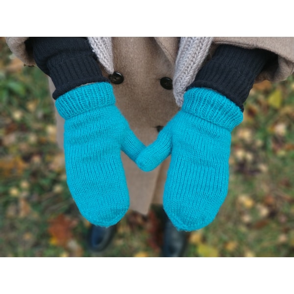Moheir blue color women handknitted mittens Christmas gift for her