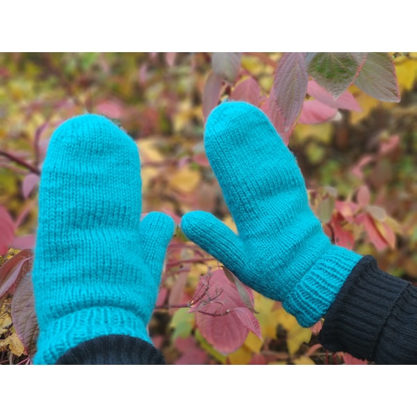 Moheir blue color women handknitted mittens Christmas gift for her