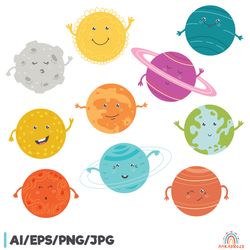 cartoon solar system planet character clipart