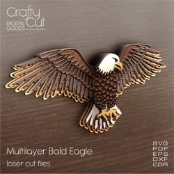 Multilayer Bald Eagle SVG, DFX Laser Cut Files