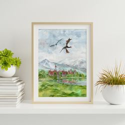 hogsmeade village watercolor print harry potter poster download printable wall decor digital watercolor print