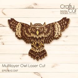Multilayer Owl SVG, Owl Laser Cut Files